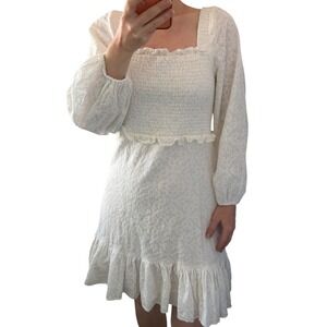 Veronica‎ Beard White Eyelet Smocked Cutout Mini Dress Size 6 Cotton Cotagecore